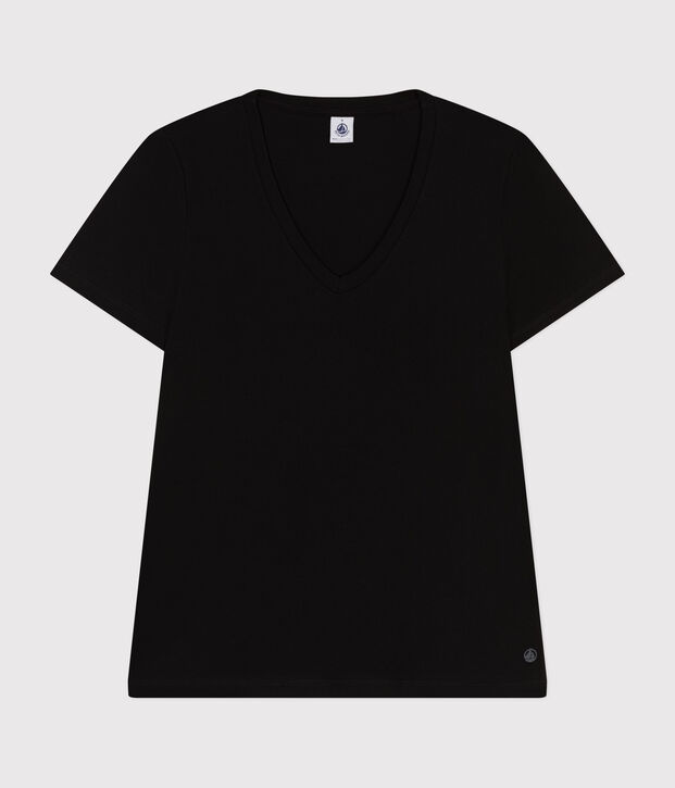 Tee-shirt LE DROIT col V en coton Femme noir