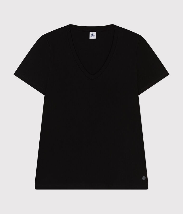 Tee-shirt LE DROIT col V en coton Femme noir