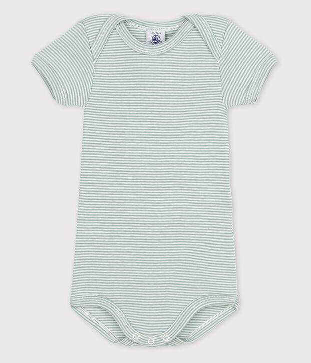 Body manches courtes b&eacute;b&eacute; fille vert/blanc