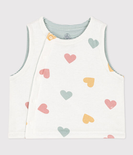 Gilet sans manche bébé coeurs reversible en coton blanc MARSHMALLOW/blanc MULTICO