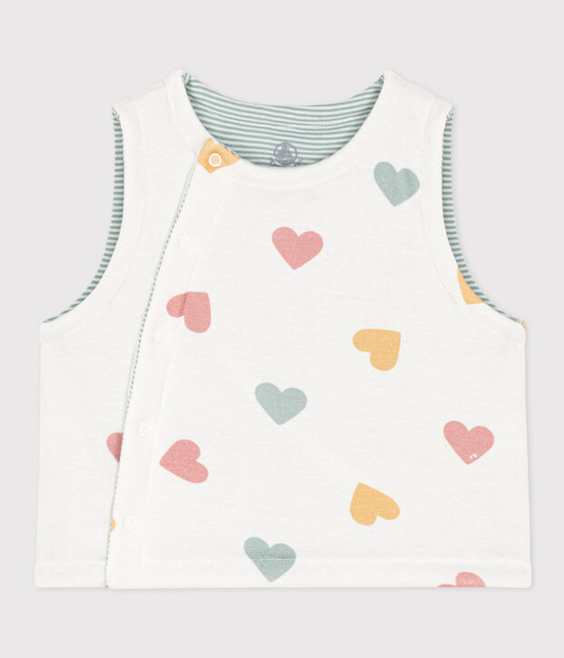 Gilet sans manche b&eacute;b&eacute; coeurs reversible en coton blanc/multicouleur