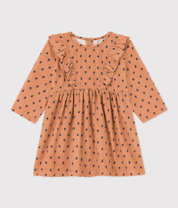 Robe manches longues en velours b&eacute;b&eacute; rose/multicouleur