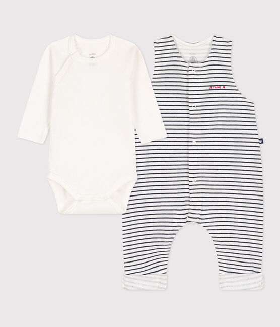 Ensemble combinaison et body en coton bébé blanc MARSHMALLOW/bleu SMOKING
