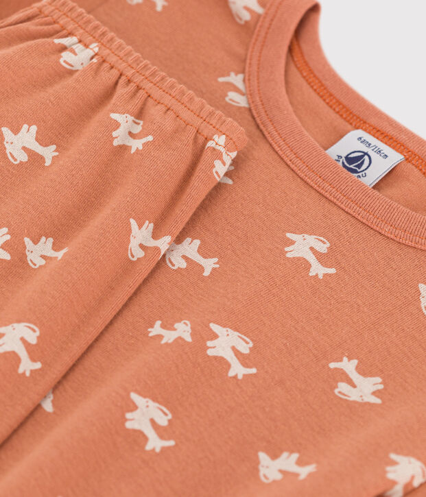 Pyjama ajust&eacute; petite fille en coton rose/&eacute;cru