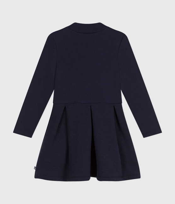 Robe manches longues bi-matière enfant fille bleu SMOKING