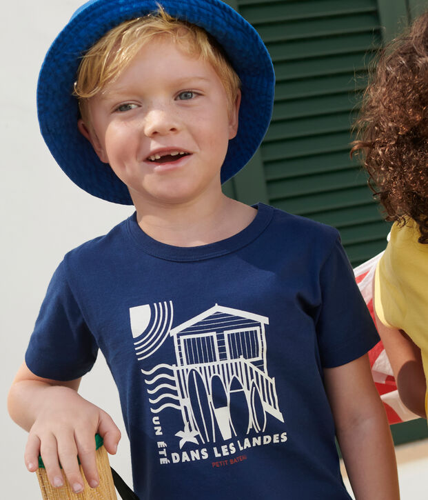 Teeshirt enfant en coton manches courtes imprim&eacute; bleu fonc&eacute;