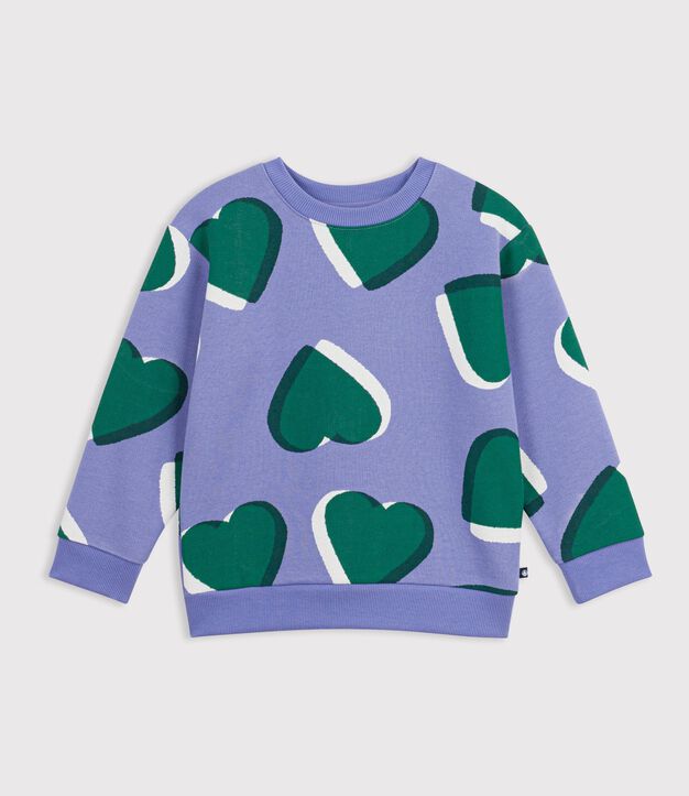 Sweatshirt enfant en coton imprim&eacute; c&oelig;urs violet/multicouleur
