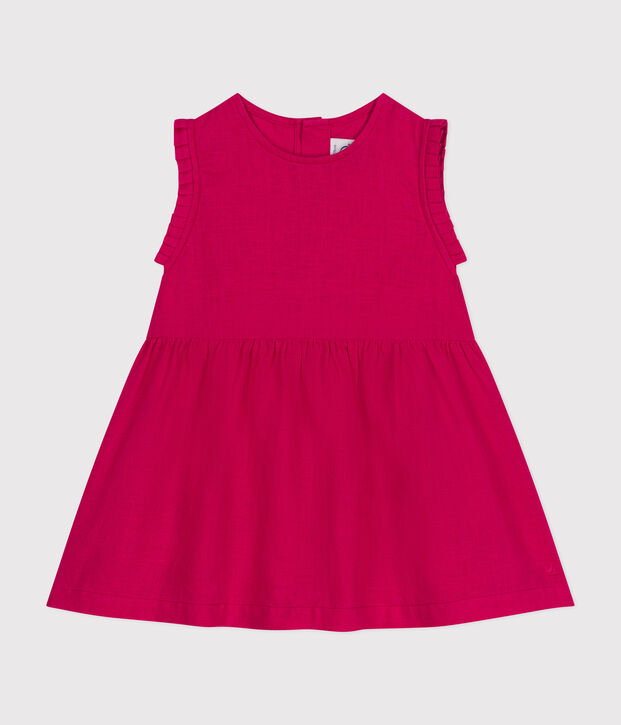 Robe sans manche en lin b&eacute;b&eacute; rose vif