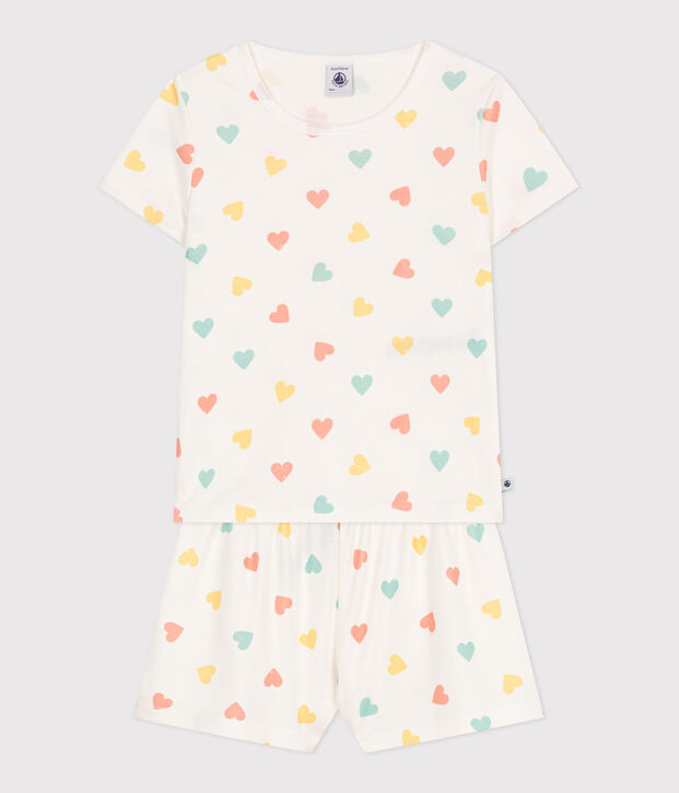 Pyjama short enfant en coton imprim&eacute; c&oelig;urs blanc/multicouleur