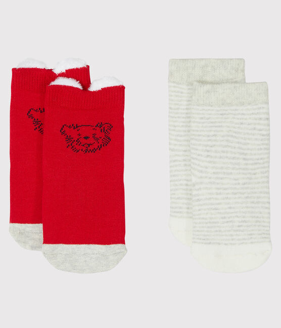 Lot de 2 paires de chaussettes bébé mixte rouge TERKUIT