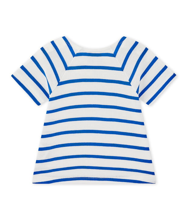 T-shirt b&eacute;b&eacute; fille manches longues ray&eacute; blanc/bleu