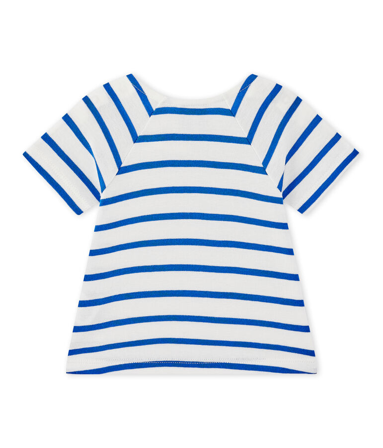 T-shirt b&eacute;b&eacute; fille manches longues ray&eacute; blanc MARSHMALLOW/bleu PERSE