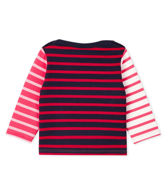 Marinière upcycling manches longues bébé fille rose CHEEK/blanc MULTICO