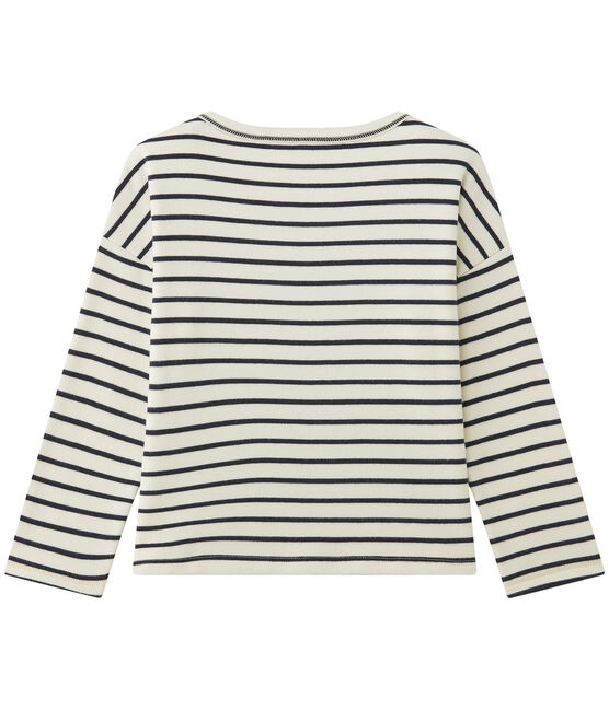 Sweat shirt fille rayé beige COQUILLE/bleu SMOKING