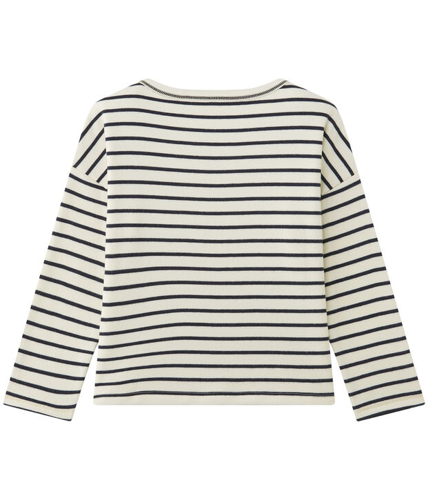 Sweat shirt fille ray&eacute; blanc/bleu