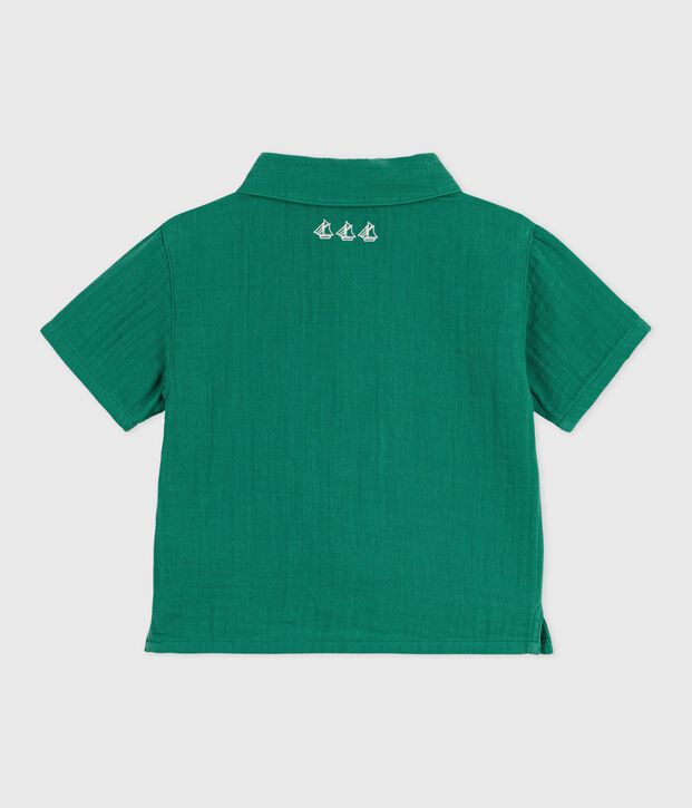 Chemise b&eacute;b&eacute; en coton &agrave; manches courtes, unie vert