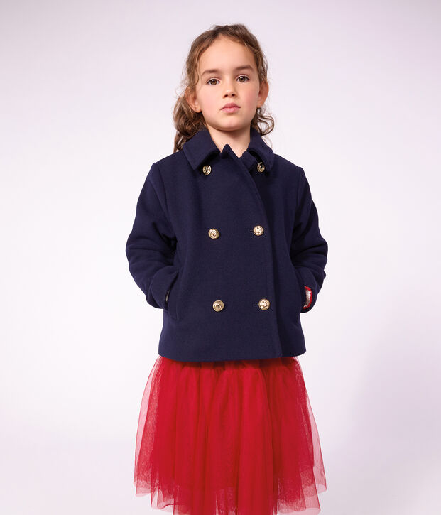 Caban enfant en draps de laine uni bleu marine