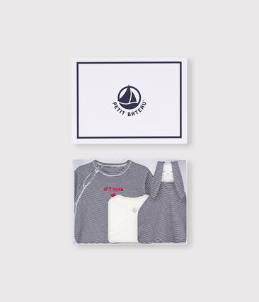 Coffret cadeau naissance en coton à rayures