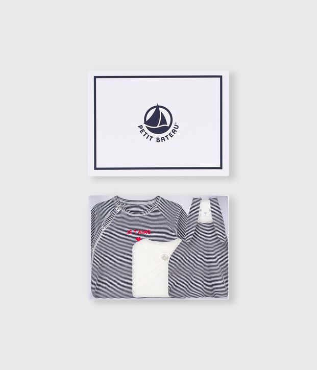 Coffret cadeau naissance en coton &agrave; rayures multicouleur