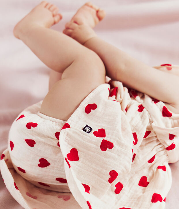 Robe b&eacute;b&eacute; en coton avec son bloomer, imprim&eacute;s c&oelig;urs rouge/rouge
