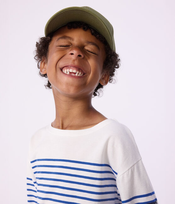 Marinière enfant en coton à rayures blanc MARSHMALLOW/bleu PERSE