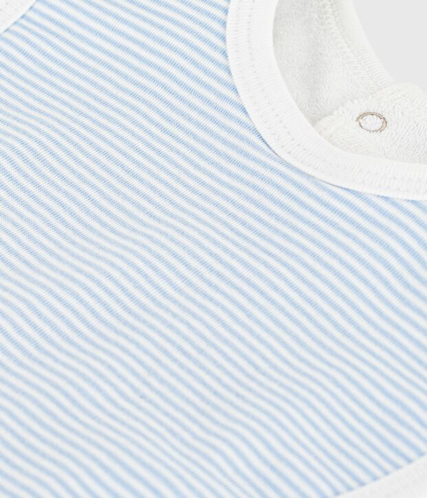 Bavoir naissance en coton &agrave; rayures bleu/blanc