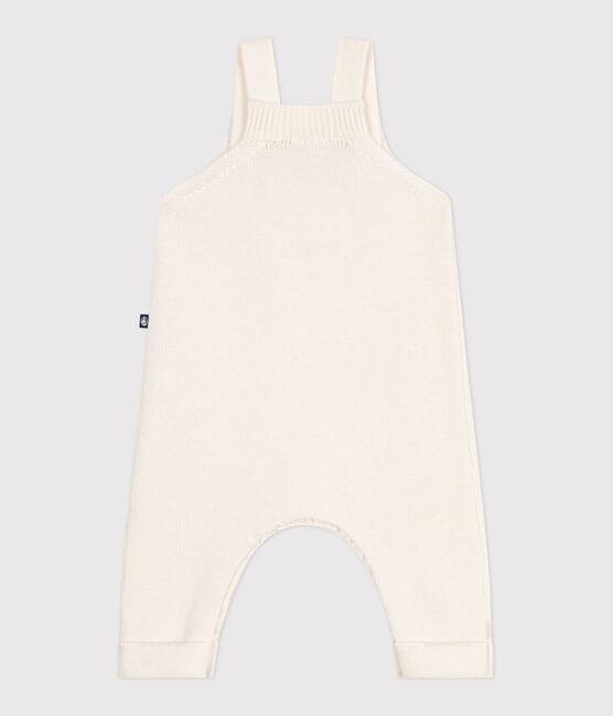 Salopette bébé unie en tricot laine et coton blanc MARSHMALLOW