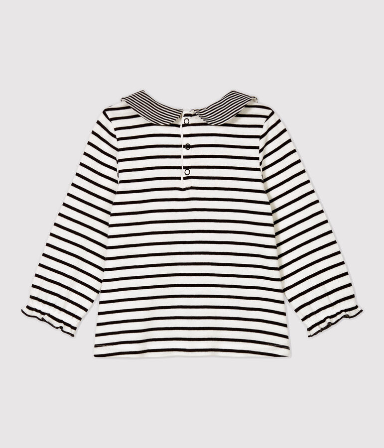 Blouse en coton b&eacute;b&eacute;. blanc MARSHMALLOW/bleu SMOKING