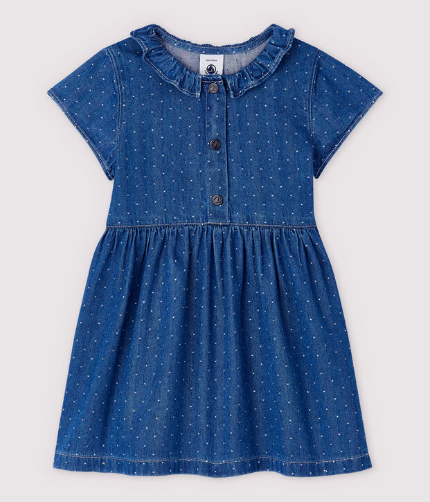 Robe en denim clair &agrave; pois b&eacute;b&eacute; fille bleu