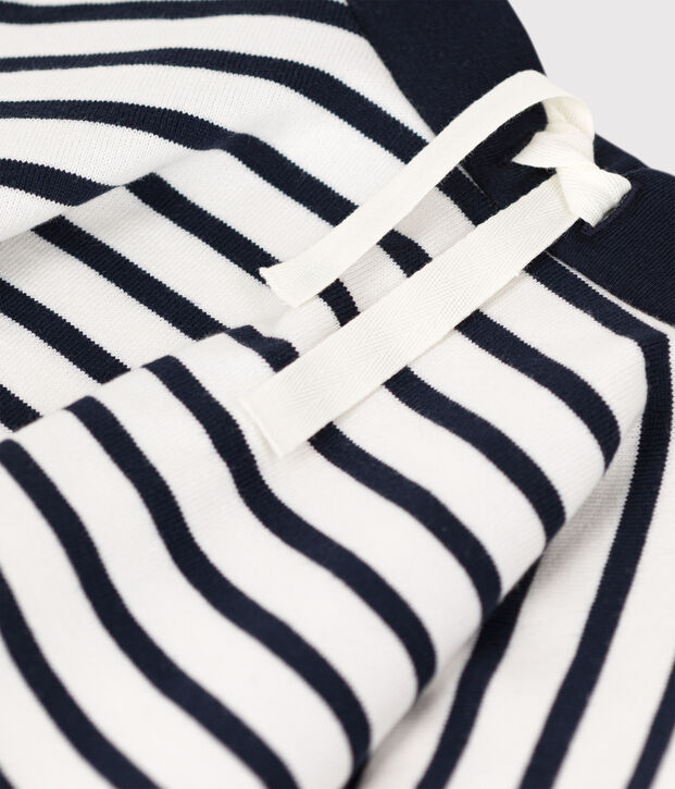 Jupe ray&eacute;e en coton &eacute;pais enfant fille blanc/bleu