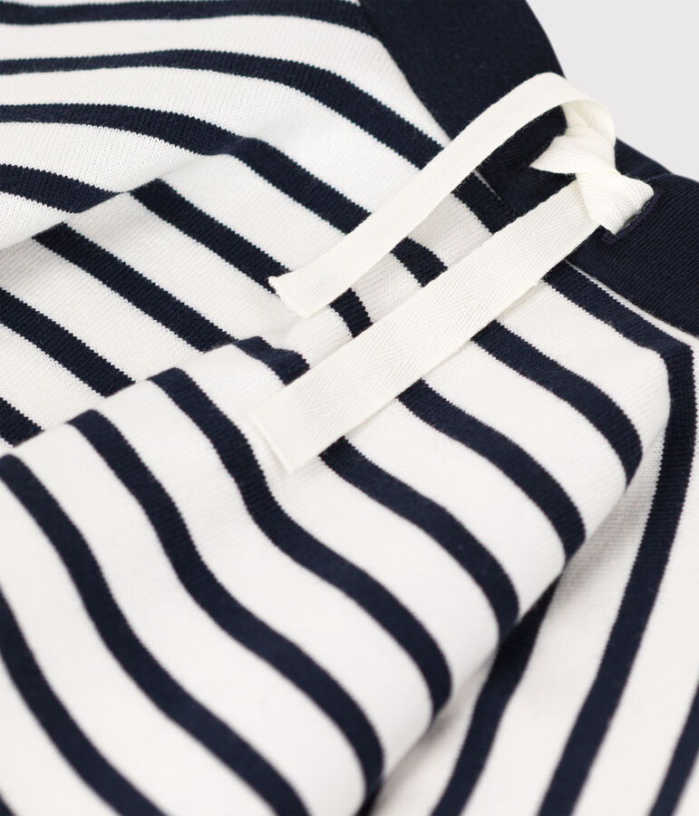 Jupe ray&eacute;e en coton &eacute;pais enfant fille blanc MARSHMALLOW/bleu SMOKING