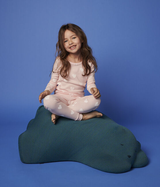 Pyjama snugfit cœur rose petite fille en coton biologique rose MINOIS/blanc MARSHMALLOW