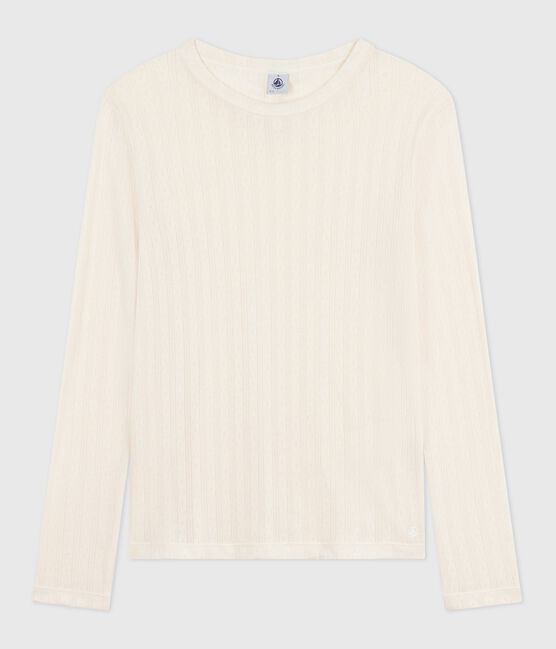Tee-shirt femme l'iconique en coton ajouré manches longues écru MILK