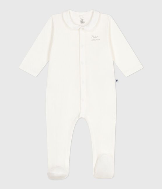 Pyjama bébé en tubique à col uni blanc MARSHMALLOW