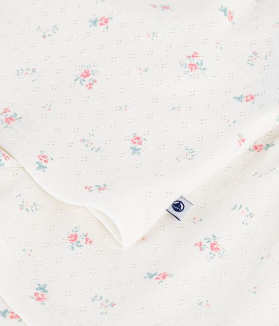 Pyjama short enfant en coton ajouré imprimé fleuri blanc MARSHMALLOW/blanc MULTICO