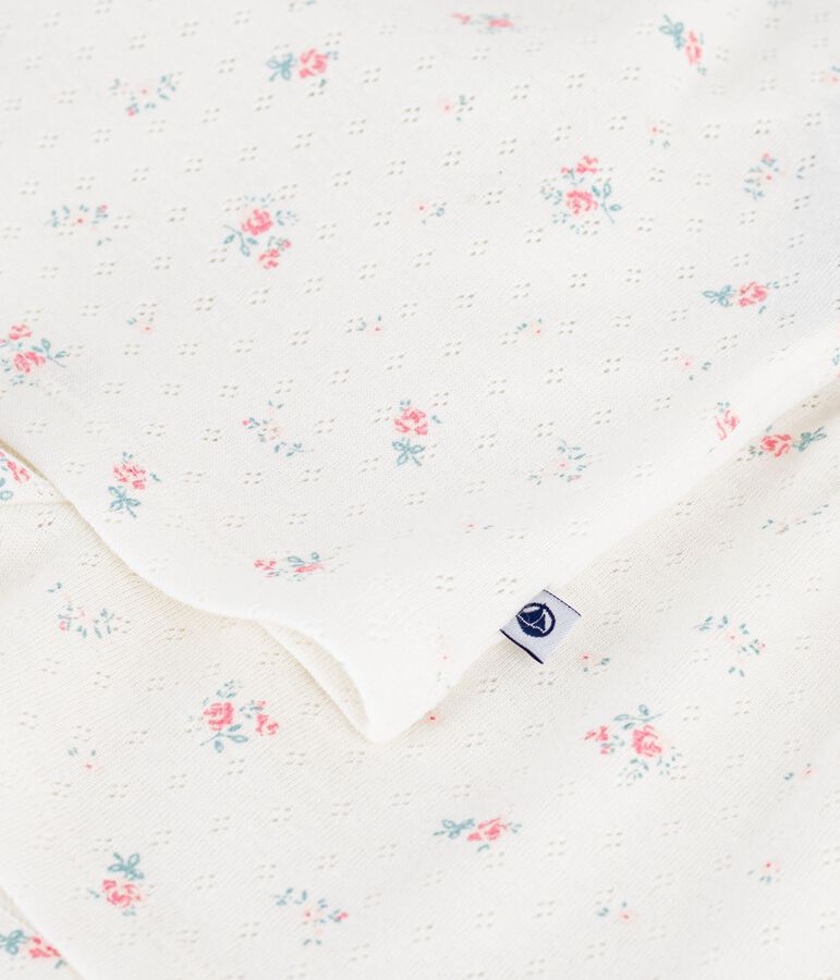 Pyjama short enfant en coton ajour&eacute; imprim&eacute; fleuri blanc MARSHMALLOW/blanc MULTICO