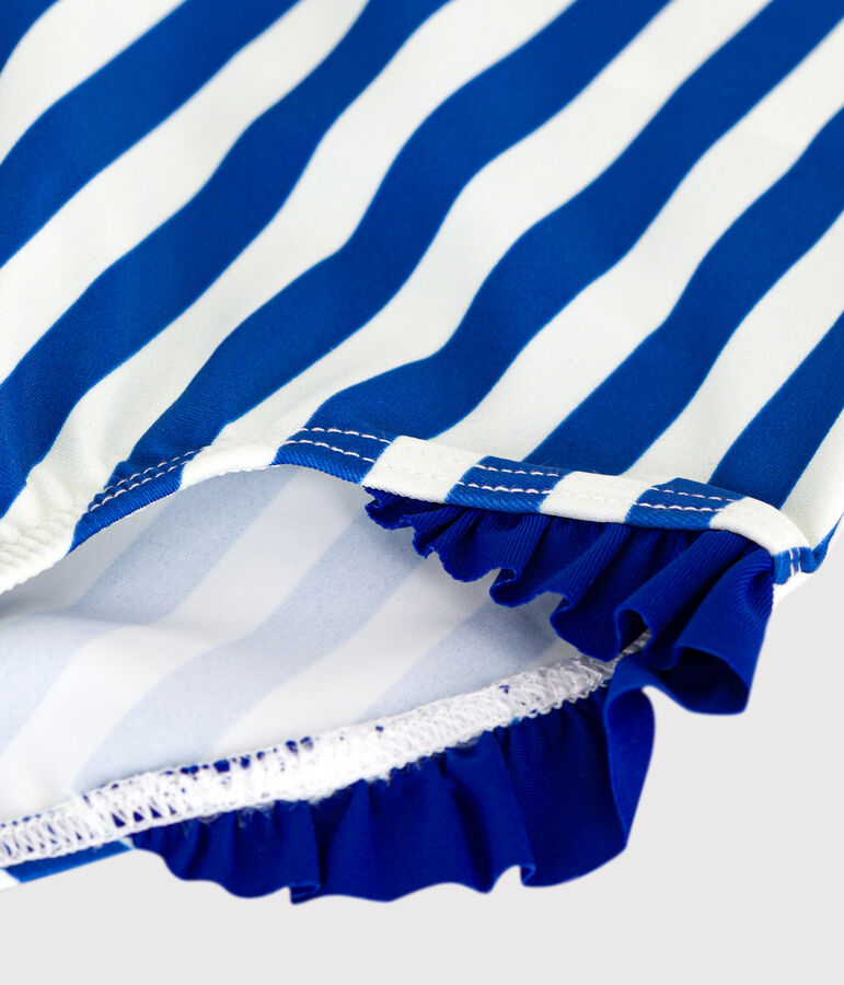 Maillot de bain b&eacute;b&eacute; une pi&egrave;ce &agrave; volants, imprim&eacute; ray&eacute; bleu SURF/blanc MARSHMALLOW