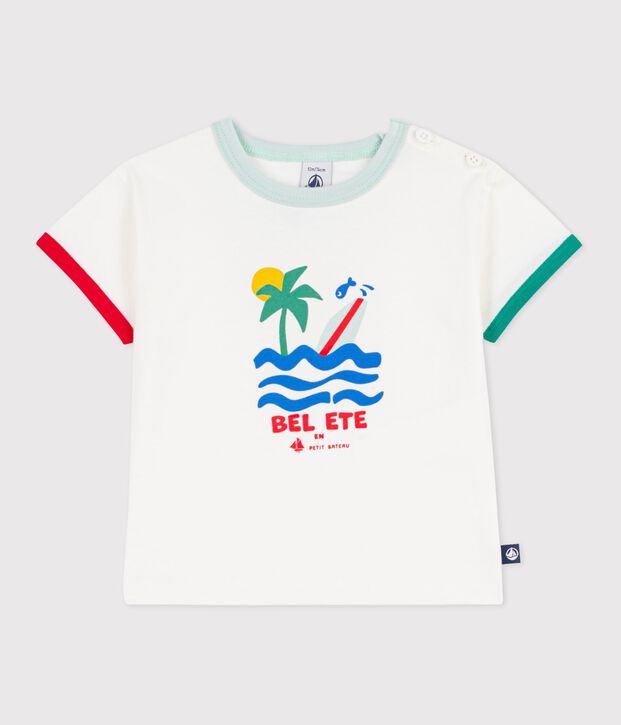 Tee-shirt b&eacute;b&eacute; en coton &agrave; manches courtes &agrave; motif blanc