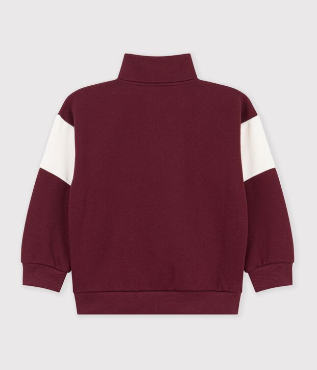 Sweatshirt col camionneur enfant en coton uni colorblock rouge/&eacute;cru