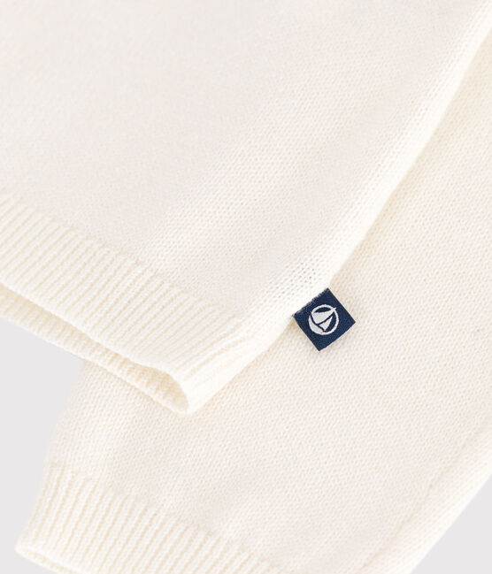 Cardigan enfant en laine et coton uni blanc MARSHMALLOW/gris ARGENT