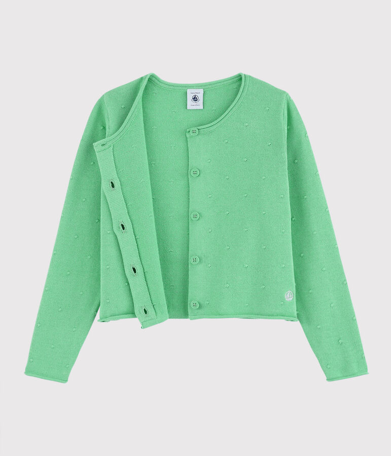 Cardigan en tricot coton enfant fille vert