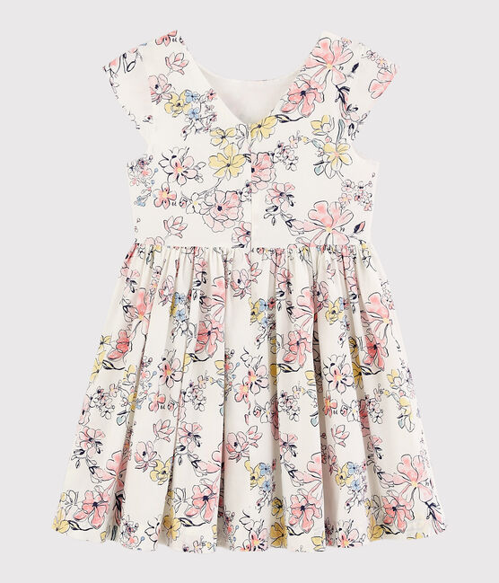 Robe cérémonie en popeline enfant fille blanc MARSHMALLOW/blanc MULTICO