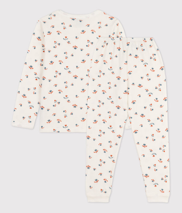 Pyjama fleur petite fille en tubique blanc/multicouleur