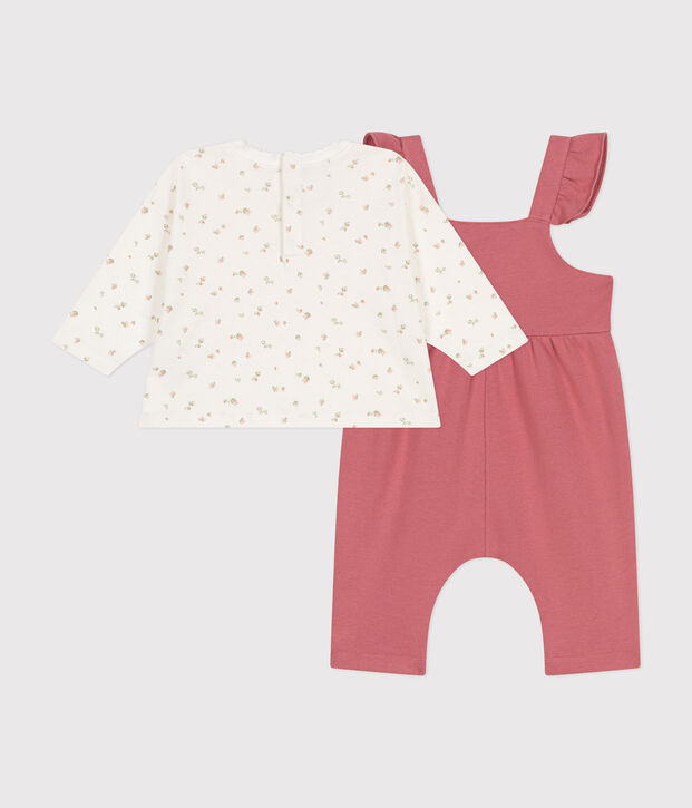 Ensemble salopette en molleton et tee-shirt en coton b&eacute;b&eacute; rose/multicouleur