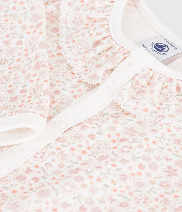 Pyjama b&eacute;b&eacute; en coton sans pieds avec col imprim&eacute; &agrave; fleurs blanc/multicouleur