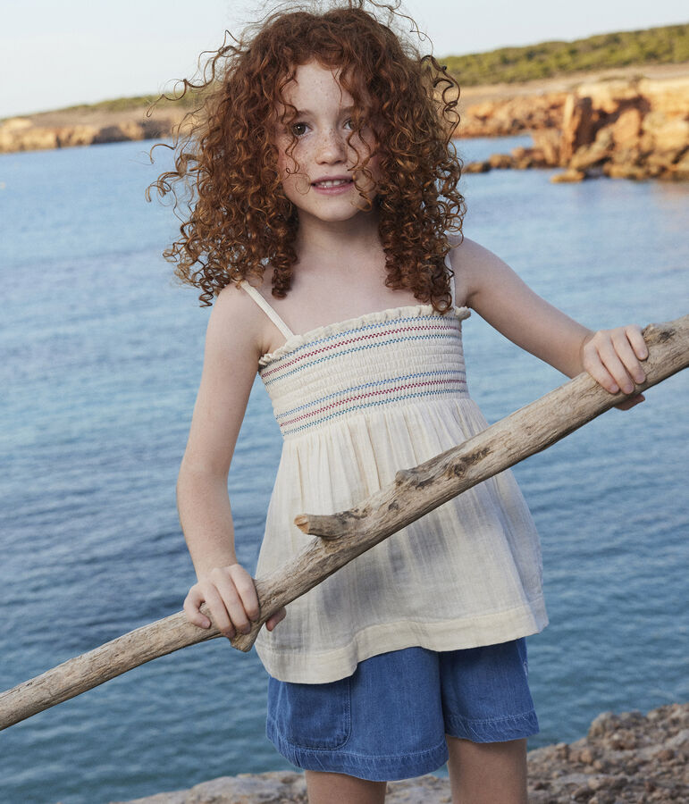 Blouse sans manches en gaze de coton enfant fille &eacute;cru