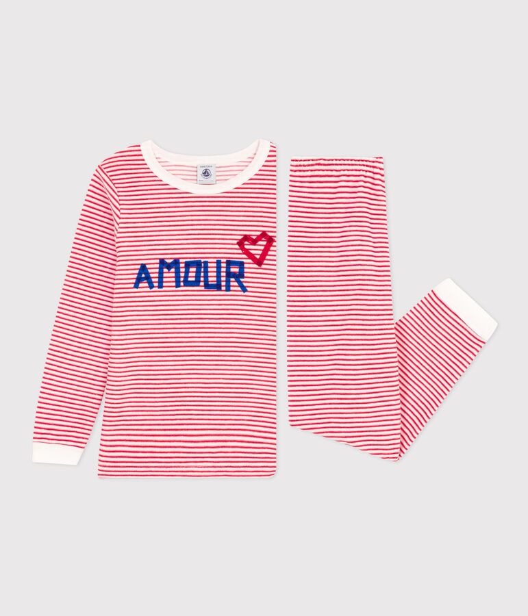 Pyjama ray&eacute; en velours enfant rouge MARSHMALLOW/blanc CORRIDA