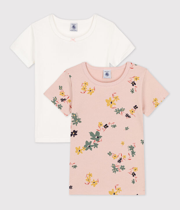 Lot de 2 tee-shirts manches courtes fleur petite fille en coton multicouleur