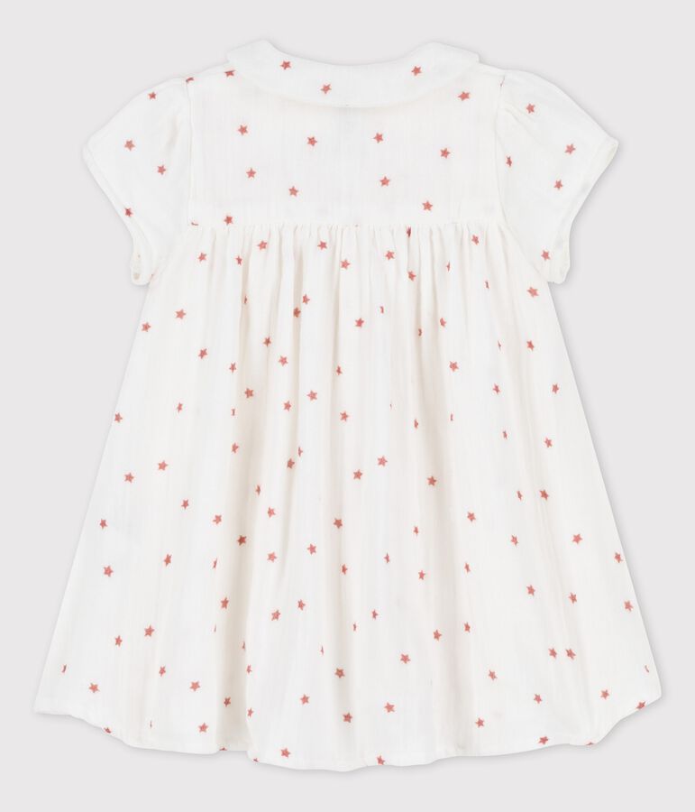 Robe manches courtes en gaze de coton bio b&eacute;b&eacute; blanc MARSHMALLOW/rouge OMBRIE