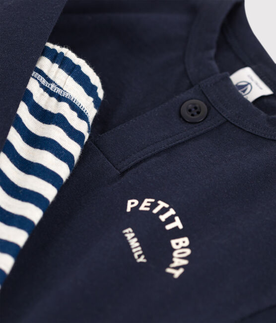 Ensemble cadeau bébé : tee-shirt et pantalon bleu SMOKING/blanc MARSHMALLOW